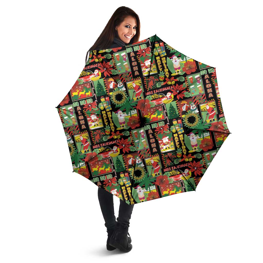 Hawaiian Santa Christmas Pattern Umbrella Black Version - Polynesian Pride