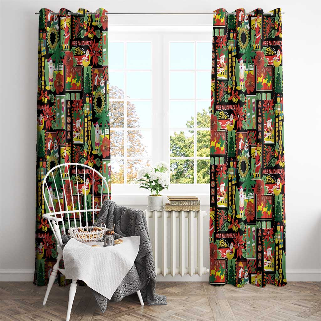 Hawaiian Santa Christmas Pattern Window Curtain Black Version - Polynesian Pride