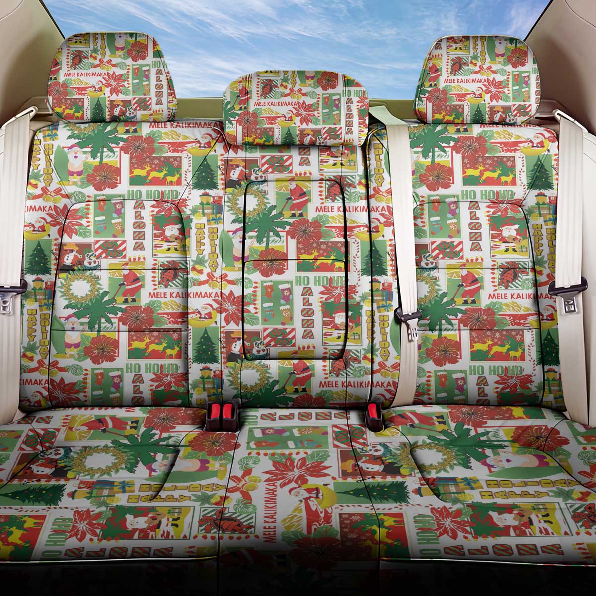 Hawaiian Santa Christmas Pattern Back Car Seat Cover White Version - Polynesian Pride