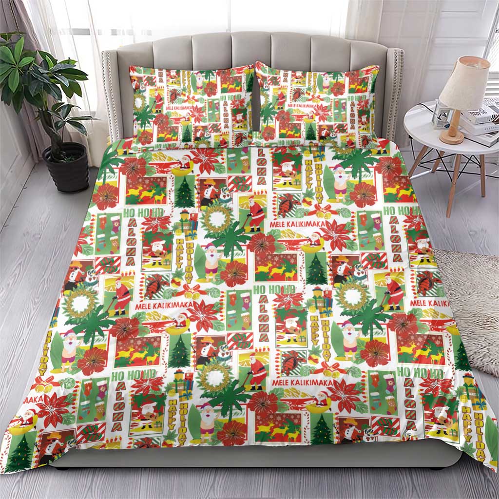 Hawaiian Santa Christmas Pattern Bedding Set White Version - Polynesian Pride