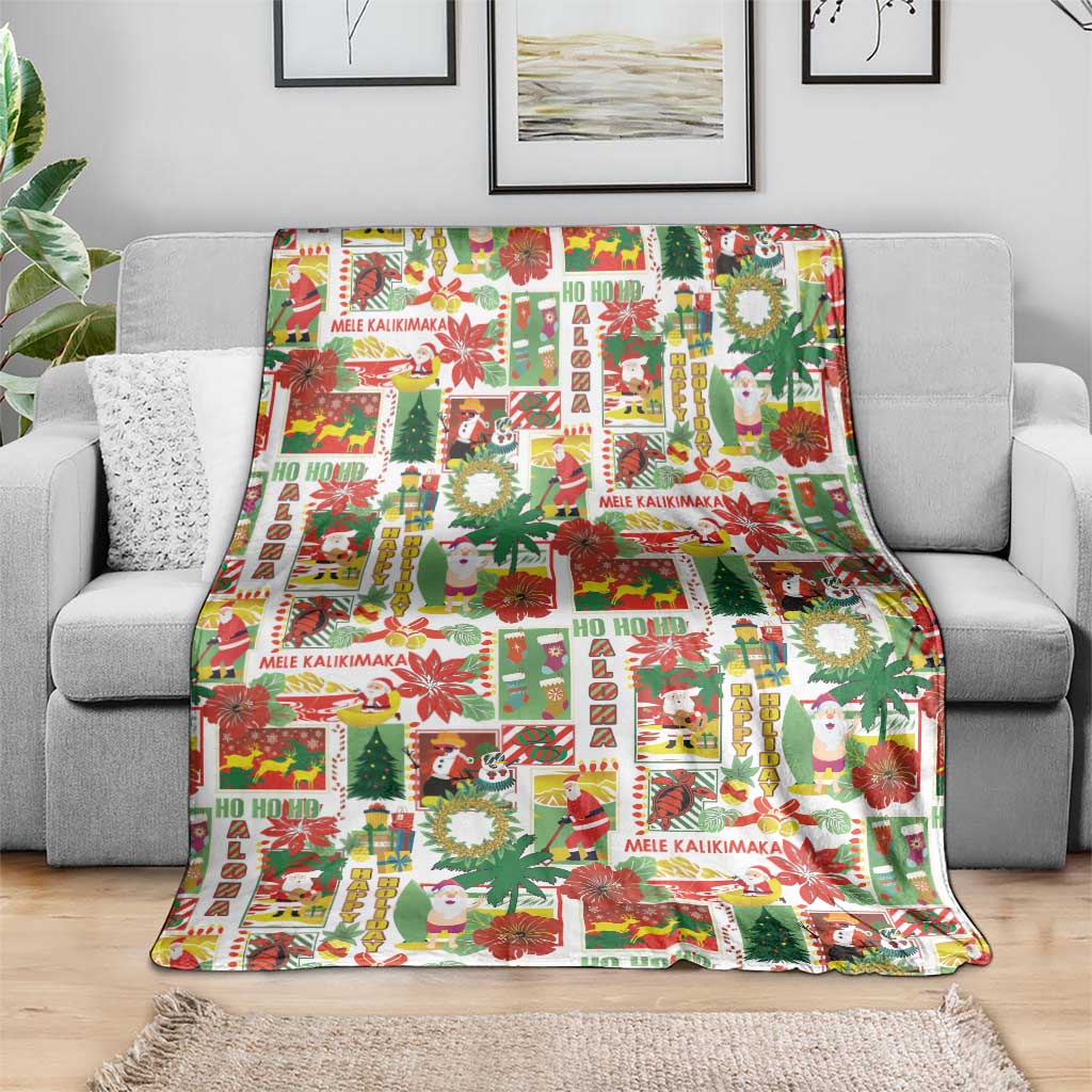 Hawaiian Santa Christmas Pattern Blanket White Version - Polynesian Pride