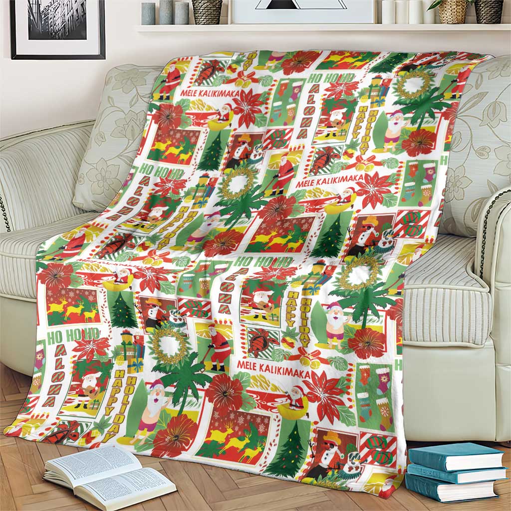 Hawaiian Santa Christmas Pattern Blanket White Version - Polynesian Pride