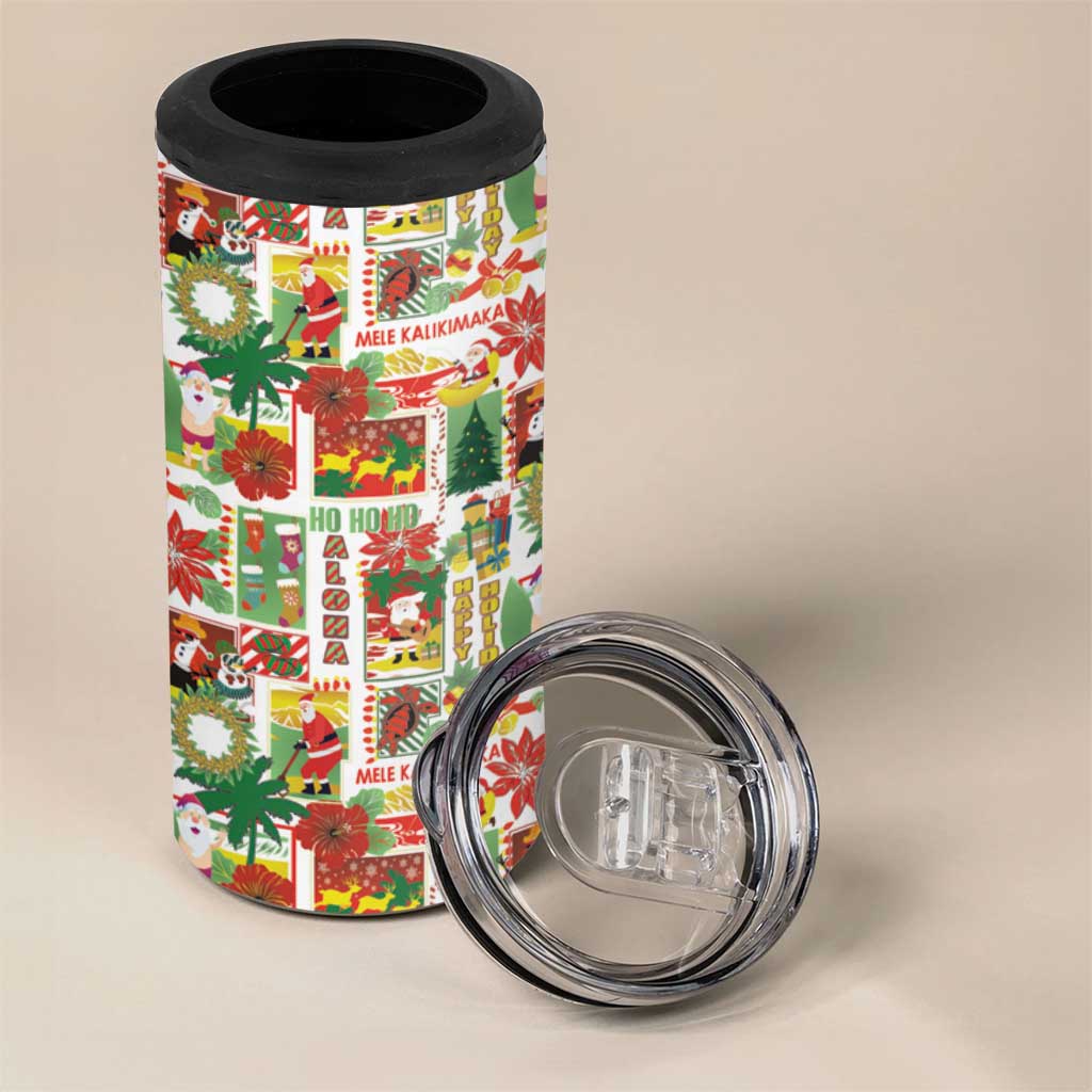 Hawaiian Santa Christmas Pattern 4 in 1 Can Cooler Tumbler White Version - Polynesian Pride