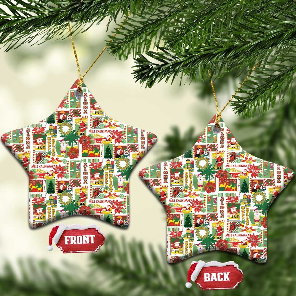 Hawaiian Santa Christmas Pattern Ceramic Ornament White Version - Polynesian Pride