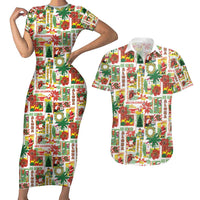 Hawaiian Santa Christmas Pattern Couples Matching Short Sleeve Bodycon Dress and Hawaiian Shirt White Version - Polynesian Pride
