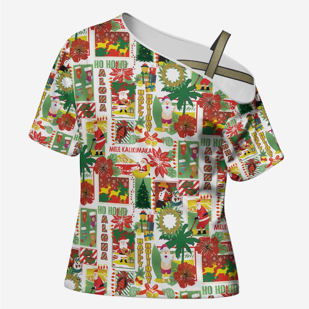 Hawaiian Santa Christmas Pattern Cross Shoulder Shirt White Version - Polynesian Pride