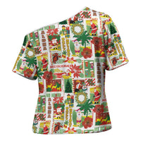 Hawaiian Santa Christmas Pattern Cross Shoulder Shirt White Version - Polynesian Pride