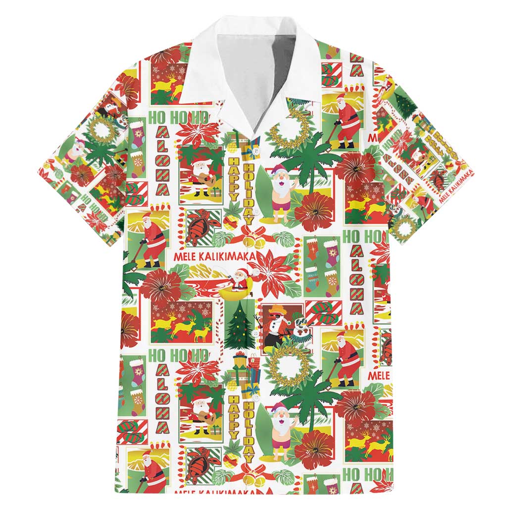 Hawaiian Santa Christmas Pattern Family Matching Mermaid Dress and Hawaiian Shirt White Version - Polynesian Pride