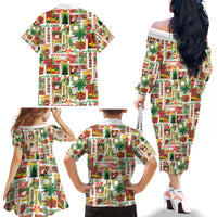 Hawaiian Santa Christmas Pattern Family Matching Off The Shoulder Long Sleeve Dress and Hawaiian Shirt White Version - Polynesian Pride