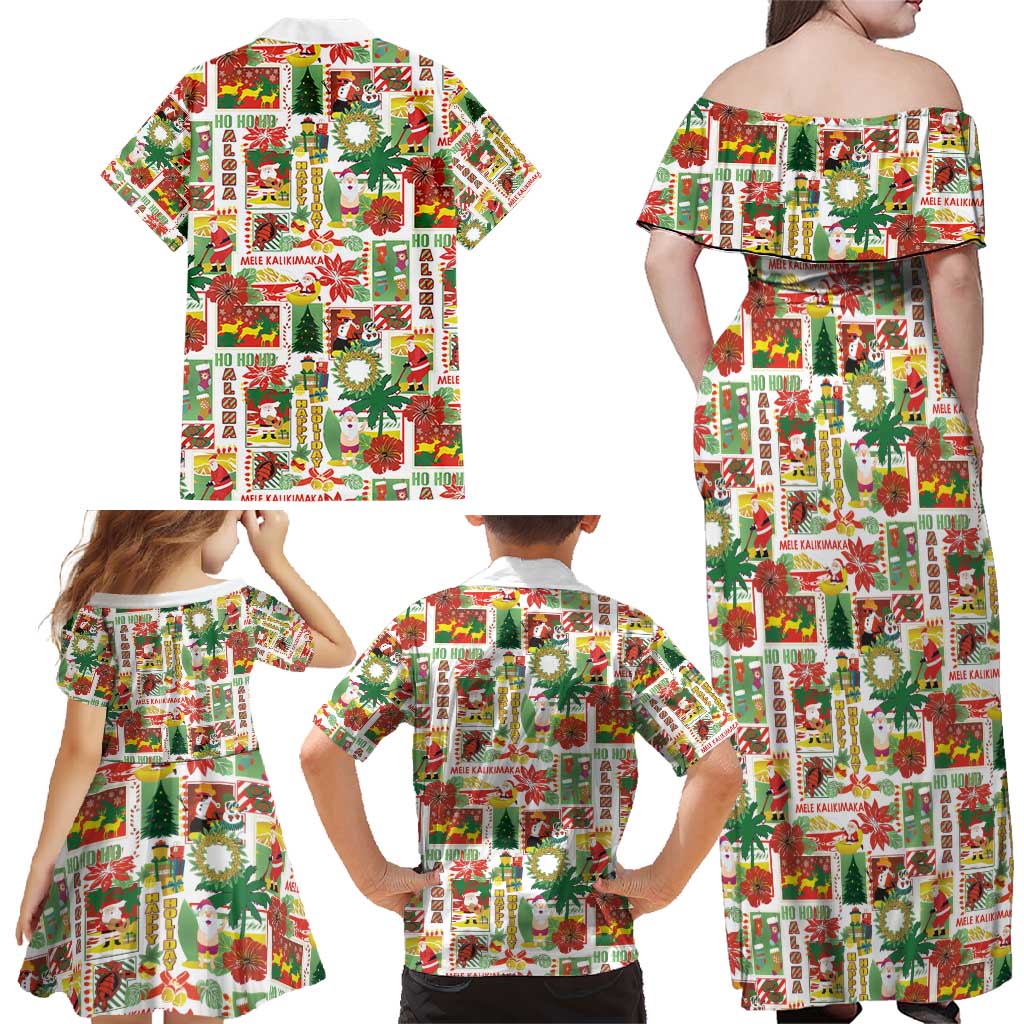 Hawaiian Santa Christmas Pattern Family Matching Off Shoulder Maxi Dress and Hawaiian Shirt White Version - Polynesian Pride