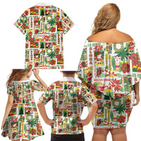Hawaiian Santa Christmas Pattern Family Matching Off Shoulder Short Dress and Hawaiian Shirt White Version - Polynesian Pride