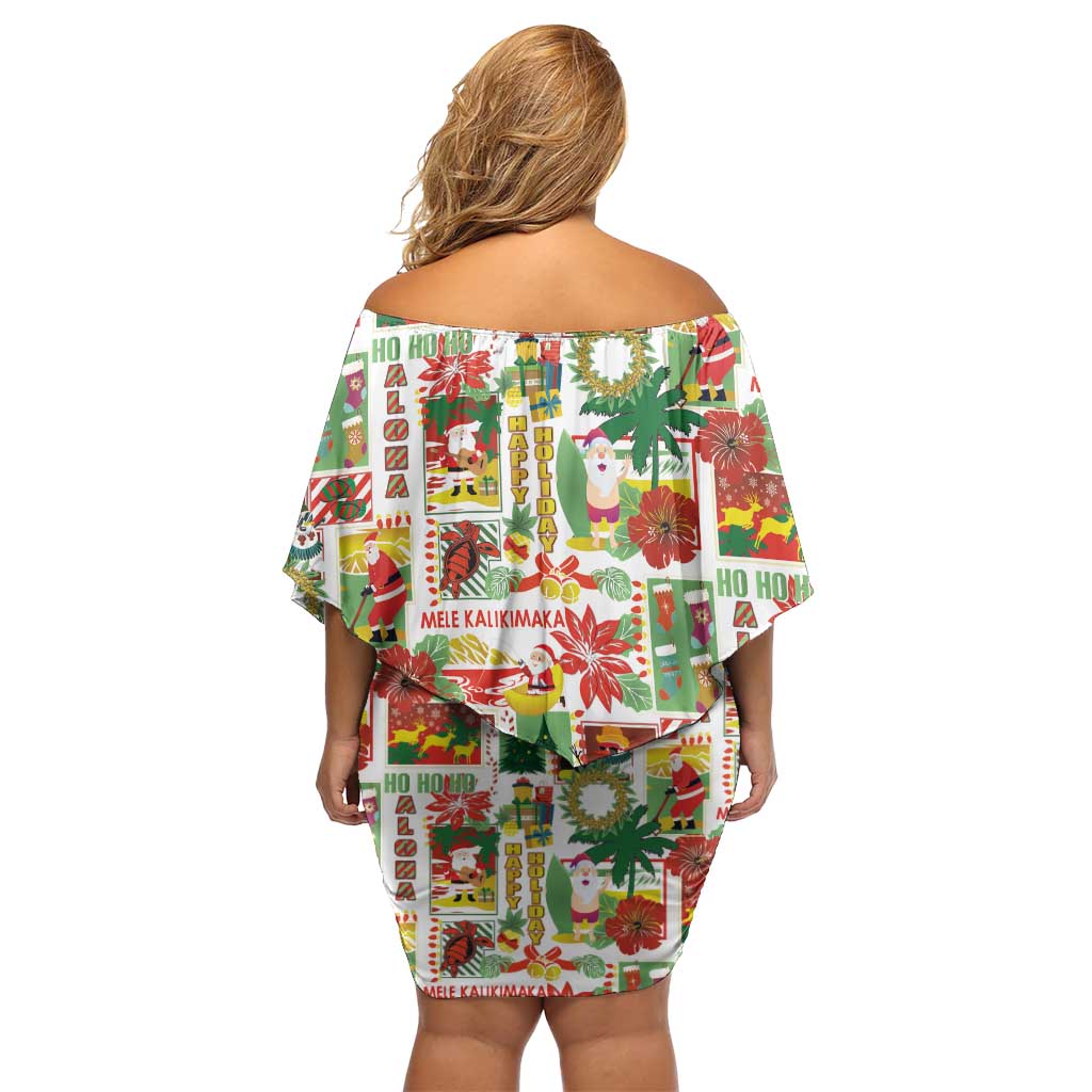 Hawaiian Santa Christmas Pattern Family Matching Off Shoulder Short Dress and Hawaiian Shirt White Version - Polynesian Pride