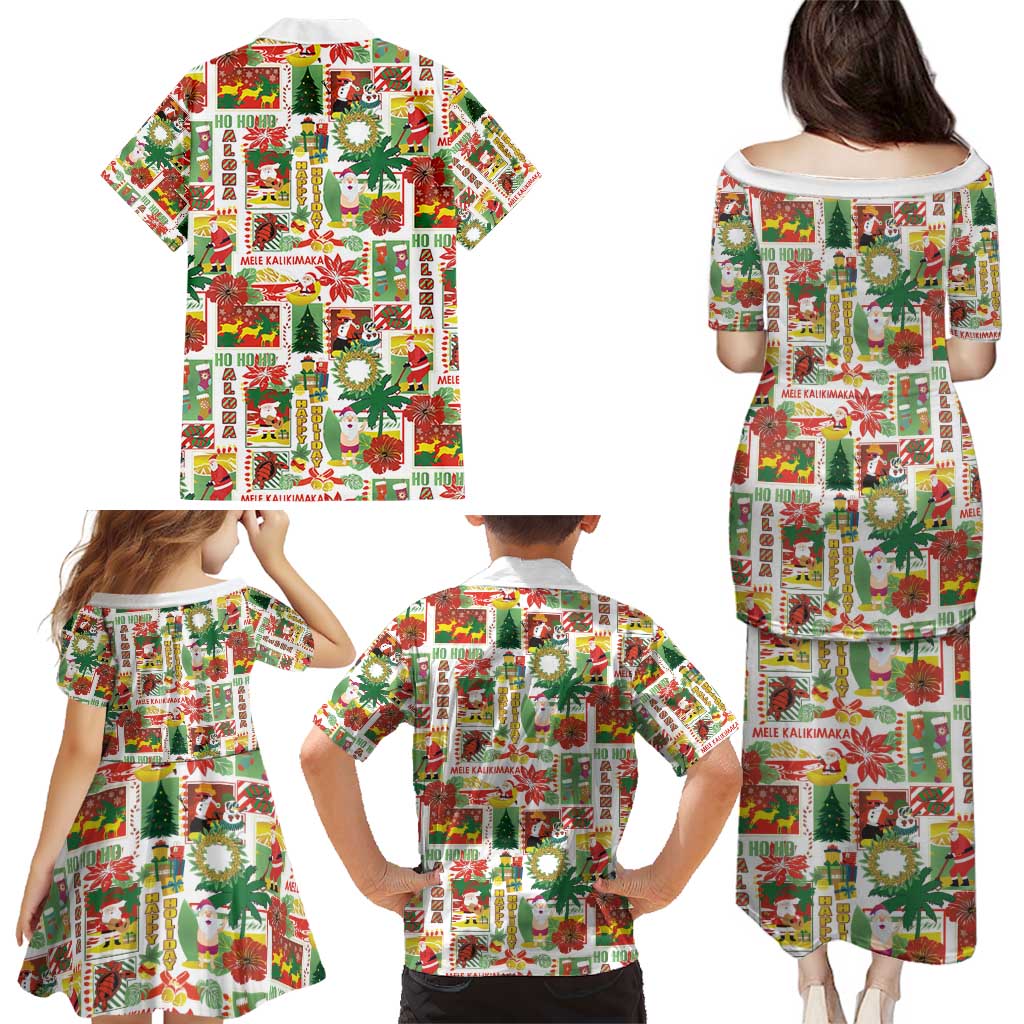 Hawaiian Santa Christmas Pattern Family Matching Puletasi and Hawaiian Shirt White Version - Polynesian Pride
