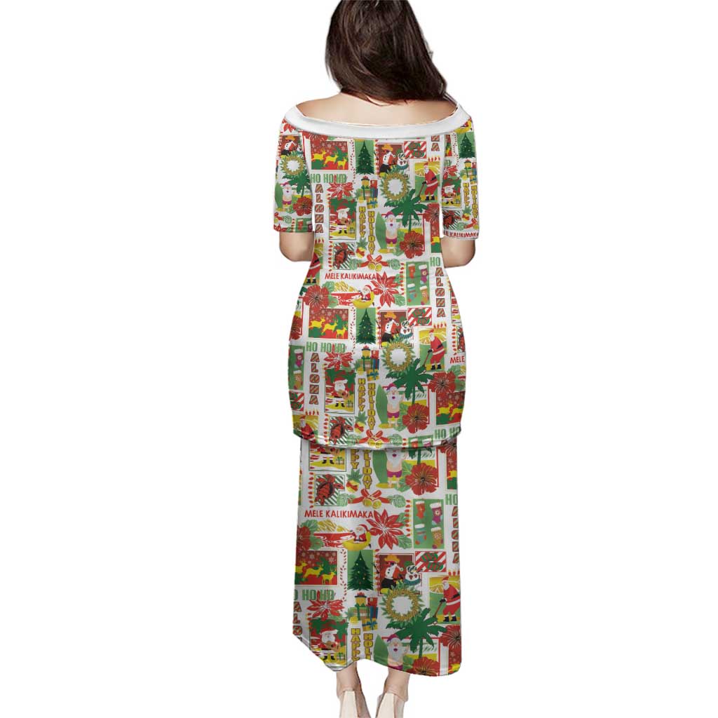 Hawaiian Santa Christmas Pattern Family Matching Puletasi and Hawaiian Shirt White Version - Polynesian Pride
