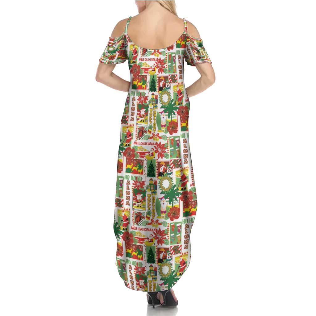 Hawaiian Santa Christmas Pattern Family Matching Summer Maxi Dress and Hawaiian Shirt White Version - Polynesian Pride