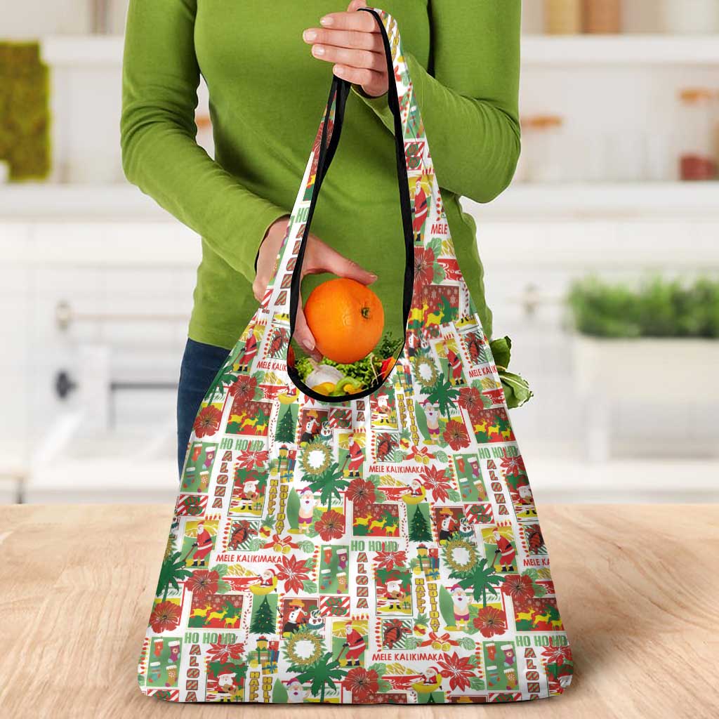 Hawaiian Santa Christmas Pattern Grocery Bag White Version - Polynesian Pride