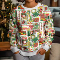 Hawaiian Santa Christmas Pattern Kid Ugly Christmas Sweater White Version - Polynesian Pride