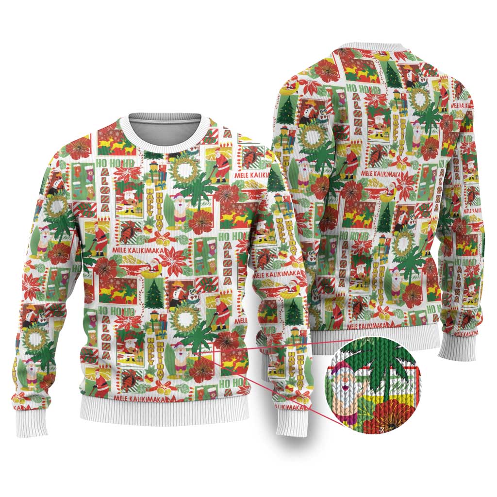 Hawaiian Santa Christmas Pattern Ugly Christmas Sweater White Version - Polynesian Pride