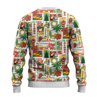 Hawaiian Santa Christmas Pattern Ugly Christmas Sweater White Version - Polynesian Pride