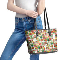 Hawaiian Santa Christmas Pattern Leather Tote Bag White Version - Polynesian Pride