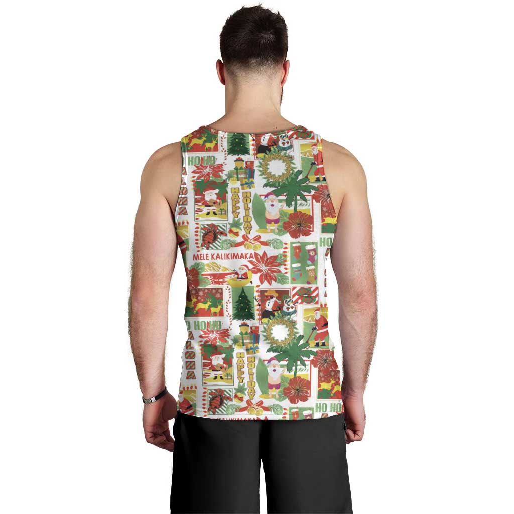 Hawaiian Santa Christmas Pattern Men Tank Top White Version - Polynesian Pride
