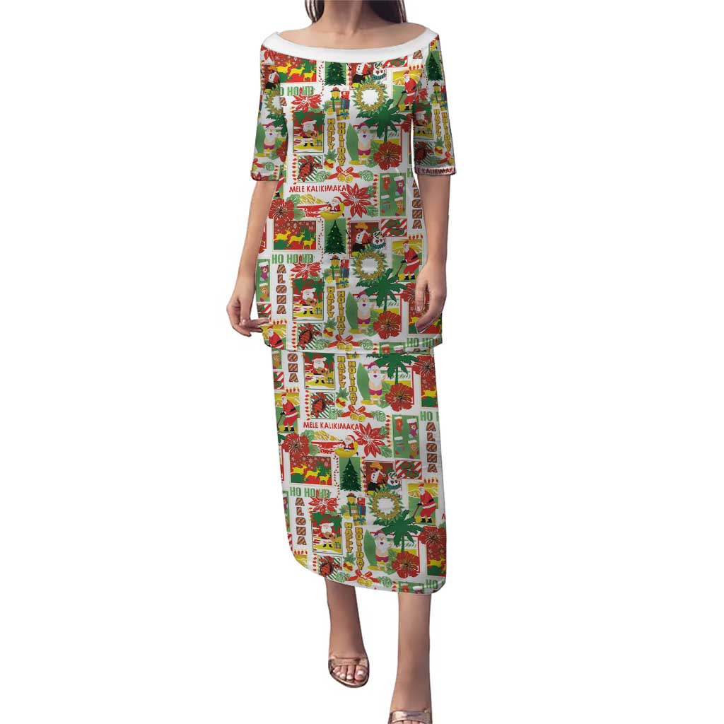 Hawaiian Santa Christmas Pattern Puletasi White Version - Polynesian Pride