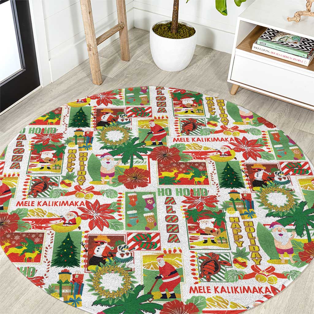Hawaiian Santa Christmas Pattern Round Carpet White Version - Polynesian Pride