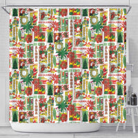 Hawaiian Santa Christmas Pattern Shower Curtain White Version - Polynesian Pride