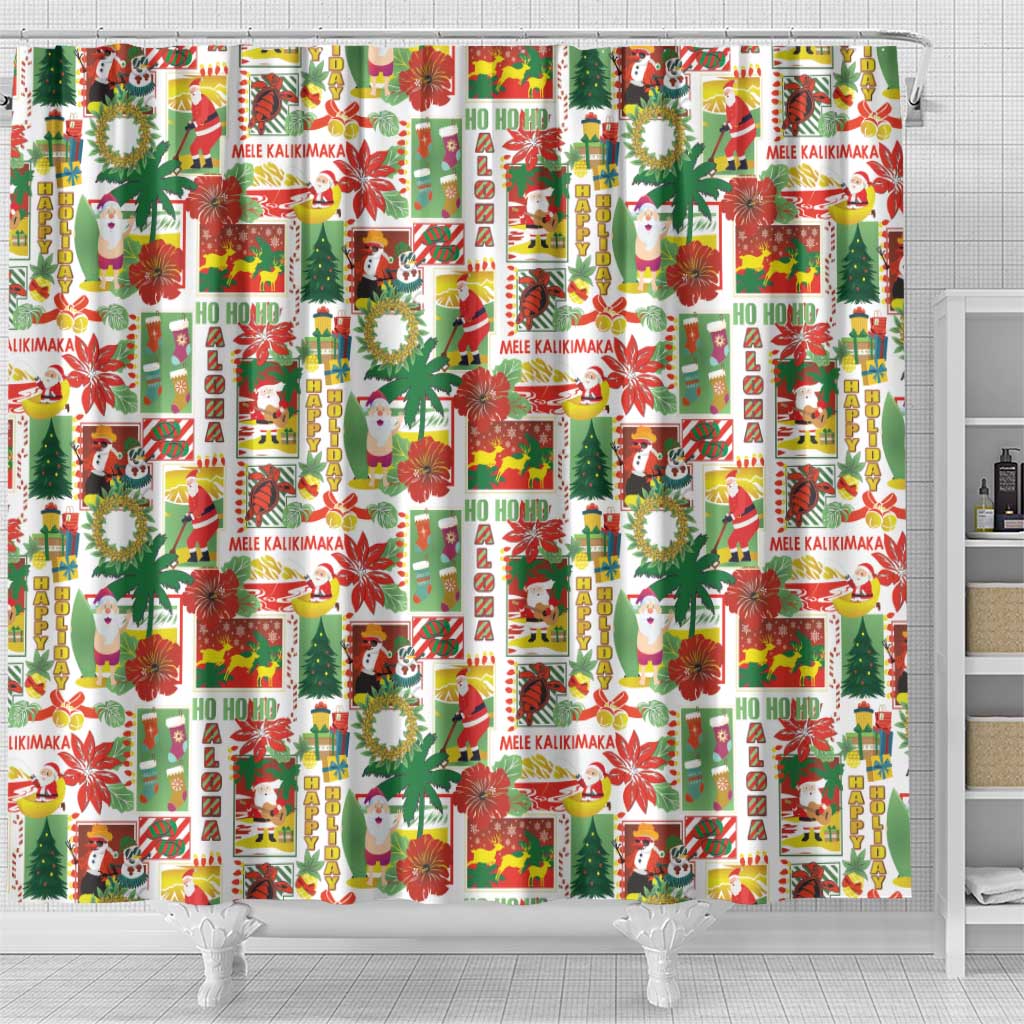 Hawaiian Santa Christmas Pattern Shower Curtain White Version - Polynesian Pride