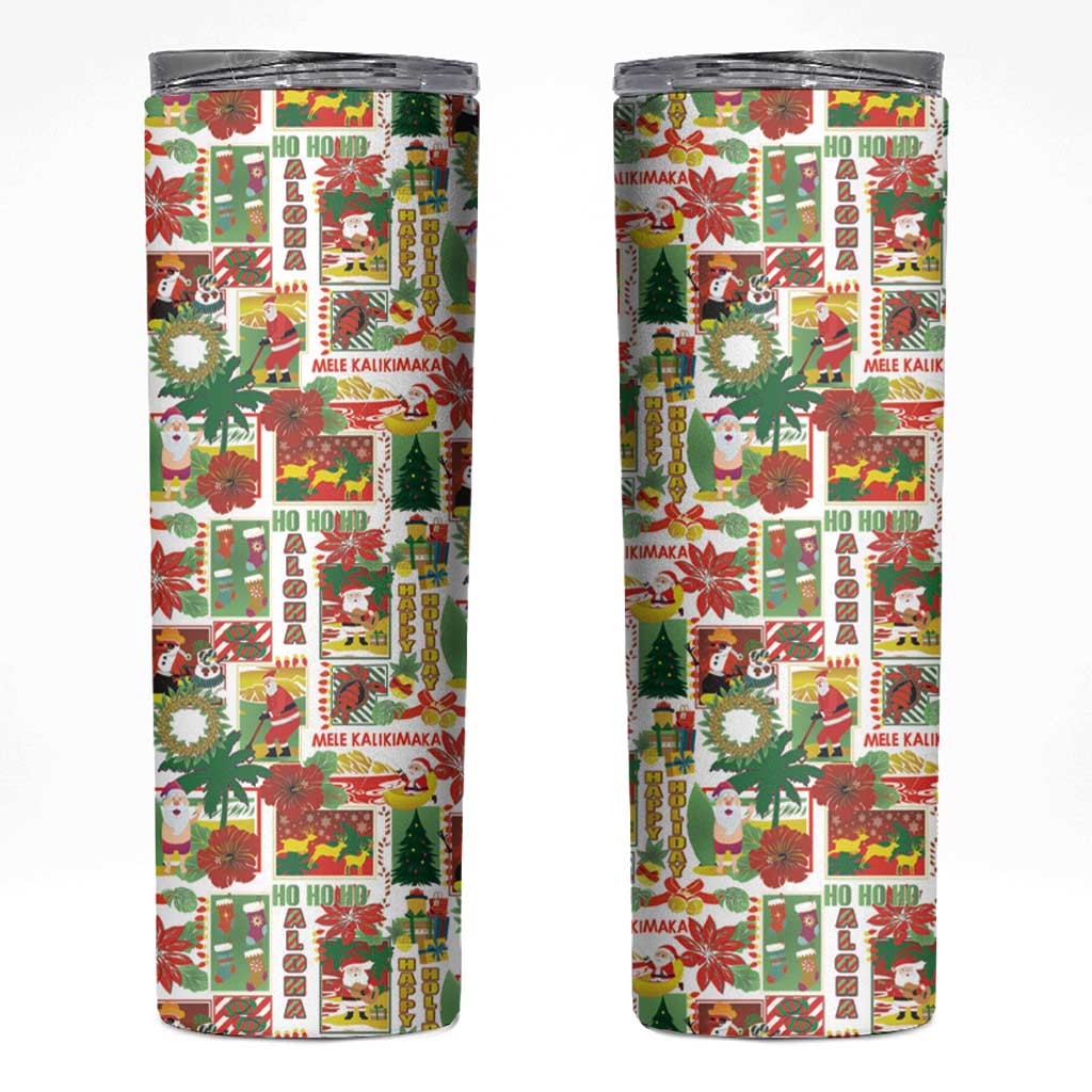 Hawaiian Santa Christmas Pattern Skinny Tumbler White Version - Polynesian Pride