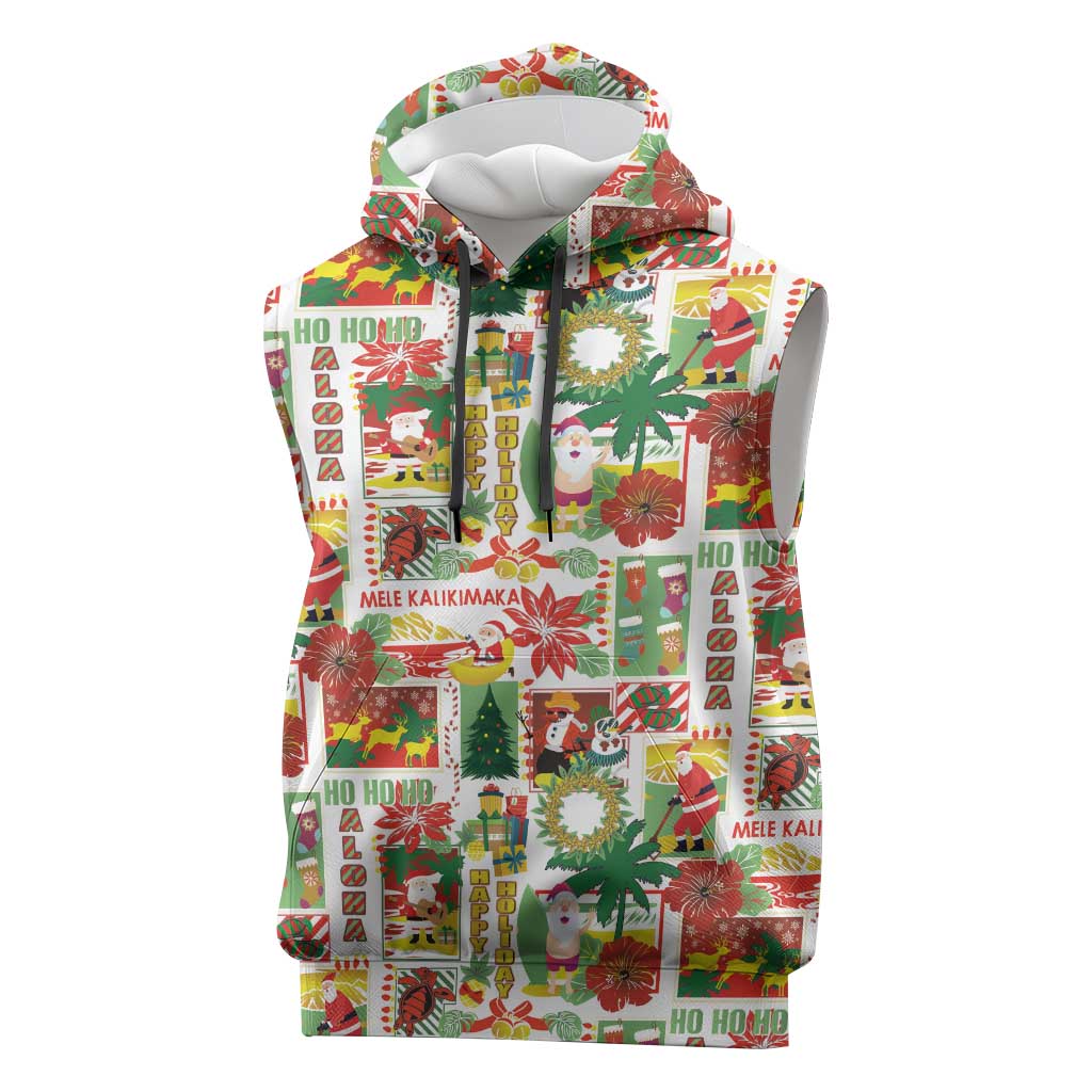 Hawaiian Santa Christmas Pattern Sleeveless Hoodie White Version - Polynesian Pride