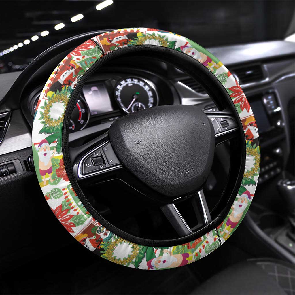 Hawaiian Santa Christmas Pattern Steering Wheel Cover White Version - Polynesian Pride