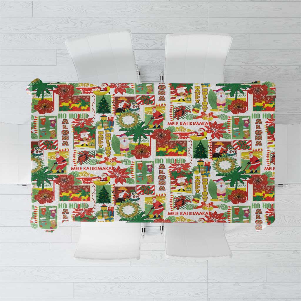 Hawaiian Santa Christmas Pattern Tablecloth White Version - Polynesian Pride