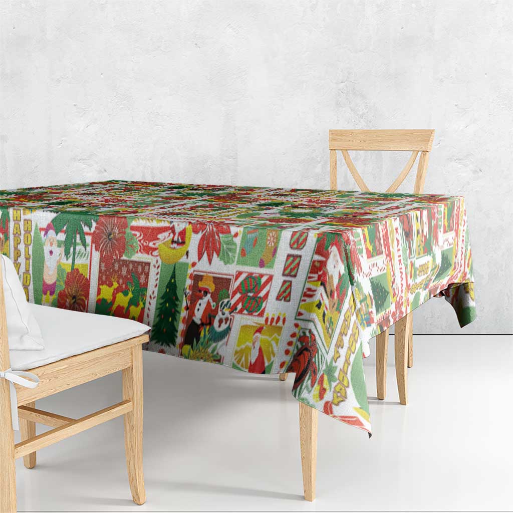 Hawaiian Santa Christmas Pattern Tablecloth White Version - Polynesian Pride