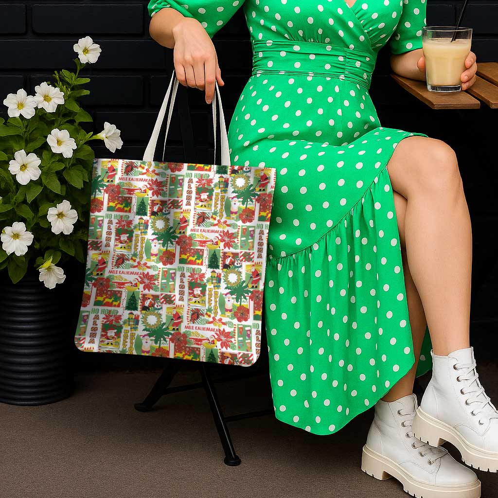 Hawaiian Santa Christmas Pattern Tote Bag White Version - Polynesian Pride