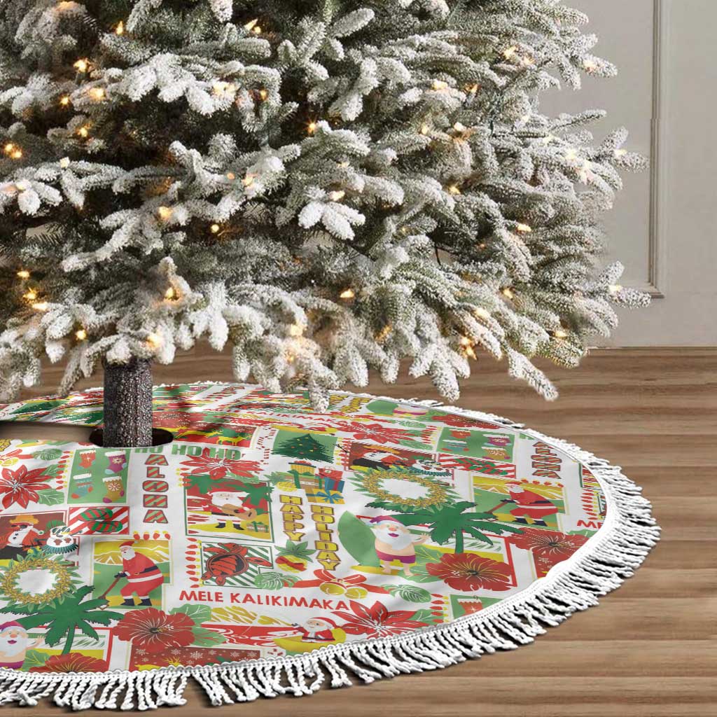 Hawaiian Santa Christmas Pattern Tree Skirt White Version - Polynesian Pride