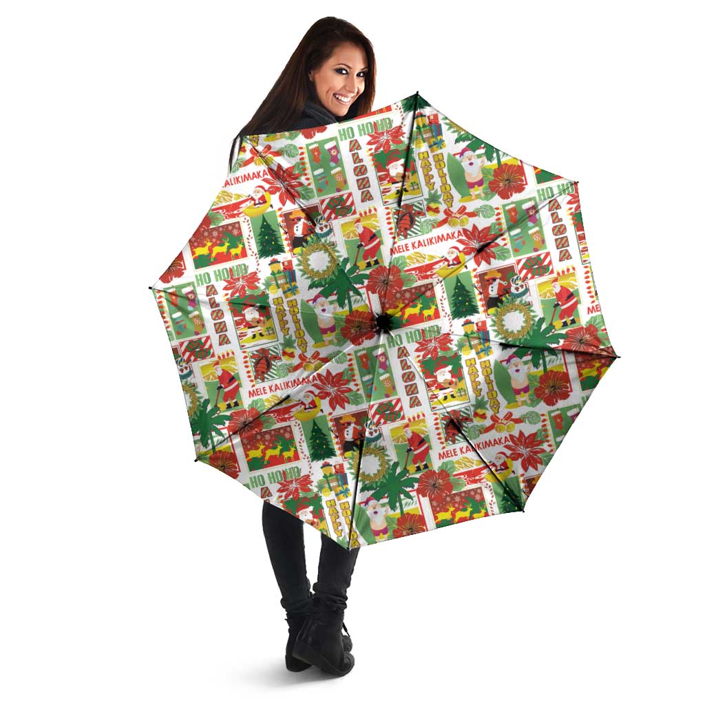 Hawaiian Santa Christmas Pattern Umbrella White Version - Polynesian Pride