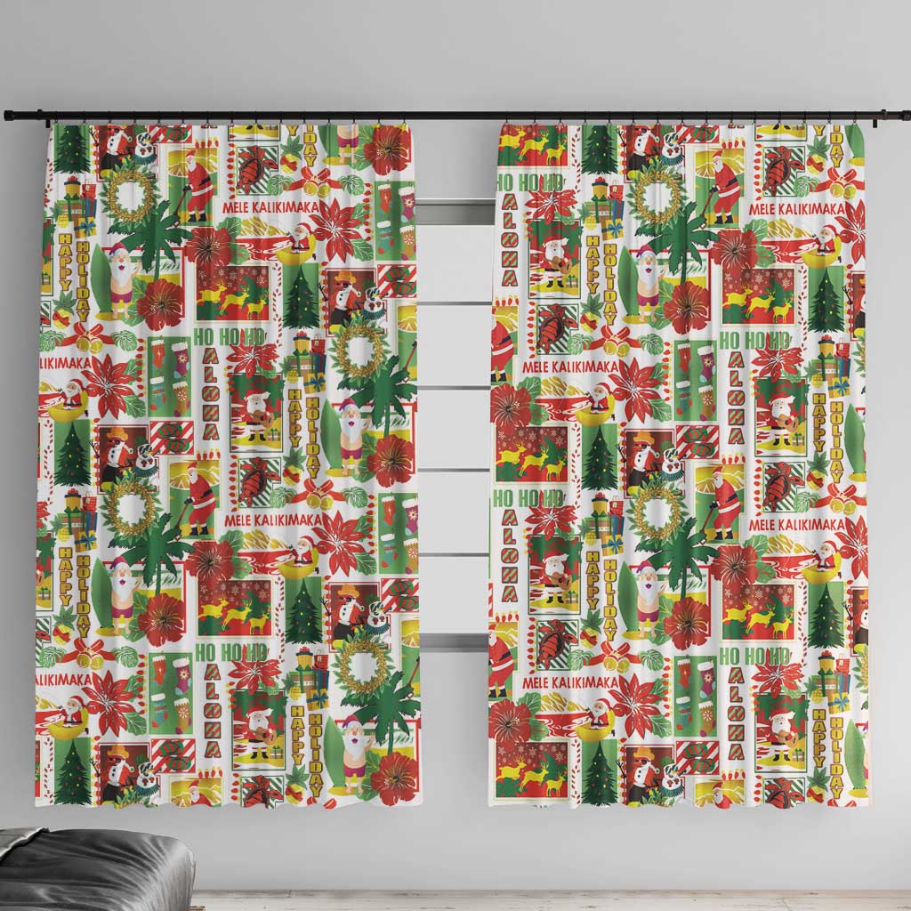 Hawaiian Santa Christmas Pattern Window Curtain White Version - Polynesian Pride