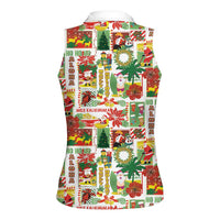 Hawaiian Santa Christmas Pattern Women Sleeveless Polo Shirt White Version - Polynesian Pride