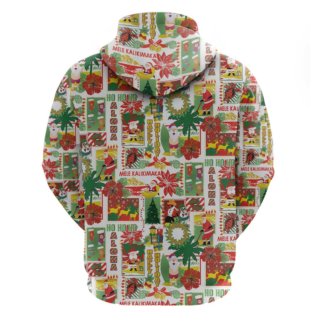 Hawaiian Santa Christmas Pattern Zip Hoodie White Version - Polynesian Pride