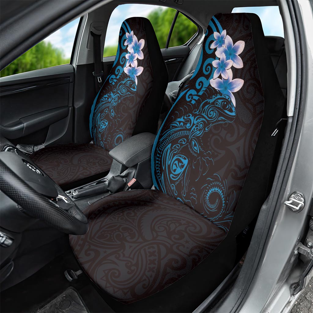 New Zealand Tuatara Plumeria Car Seat Cover Maori Blue Koru Tribal Tattoo