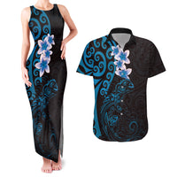 New Zealand Tuatara Plumeria Couples Matching Tank Maxi Dress and Hawaiian Shirt Maori Blue Koru Tribal Tattoo