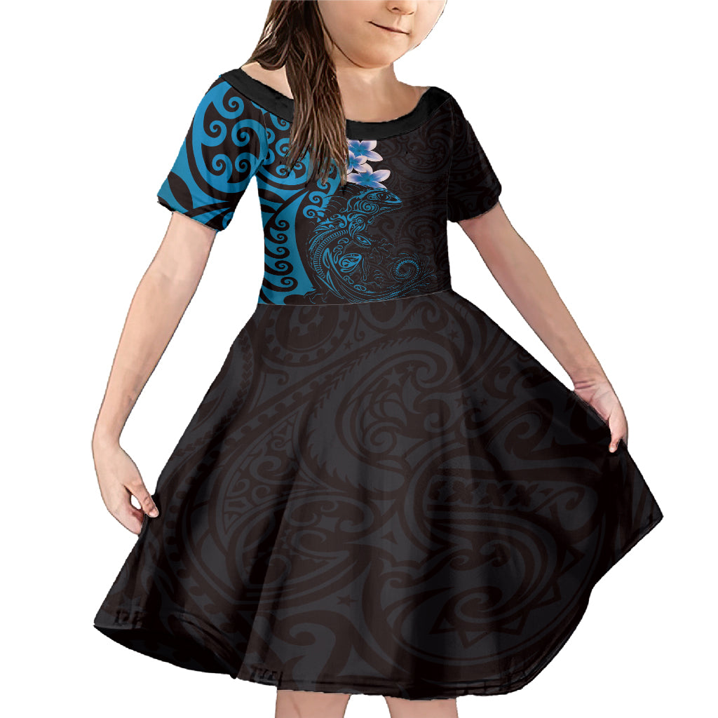 New Zealand Tuatara Plumeria Family Matching Mermaid Dress and Hawaiian Shirt Maori Blue Koru Tribal Tattoo