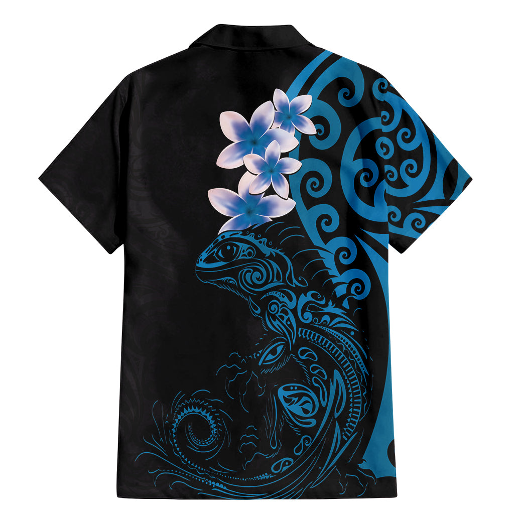 New Zealand Tuatara Plumeria Family Matching Mermaid Dress and Hawaiian Shirt Maori Blue Koru Tribal Tattoo
