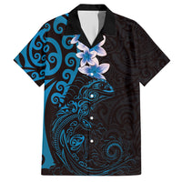 New Zealand Tuatara Plumeria Family Matching Tank Maxi Dress and Hawaiian Shirt Maori Blue Koru Tribal Tattoo
