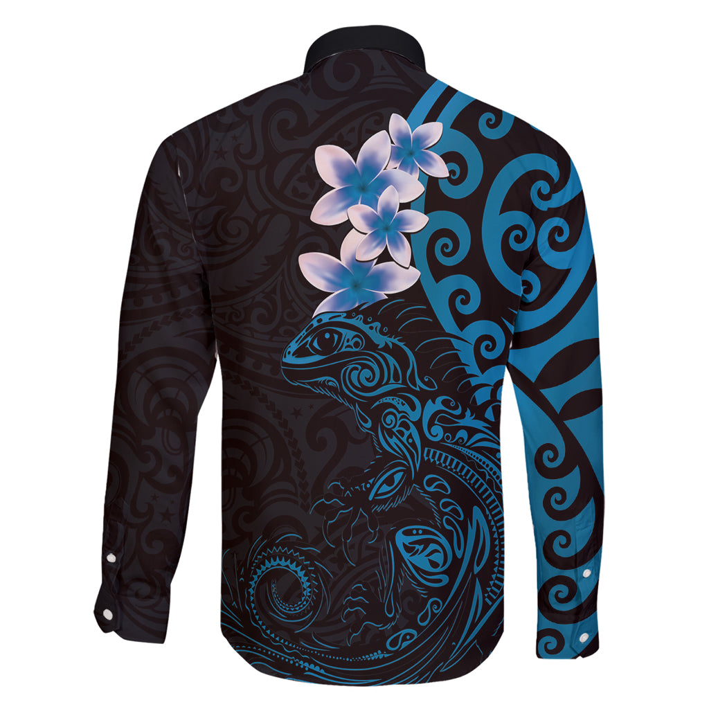 New Zealand Tuatara Plumeria Family Matching Tank Maxi Dress and Hawaiian Shirt Maori Blue Koru Tribal Tattoo