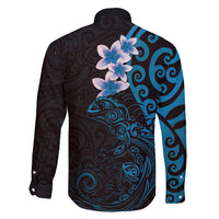 New Zealand Tuatara Plumeria Family Matching Tank Maxi Dress and Hawaiian Shirt Maori Blue Koru Tribal Tattoo