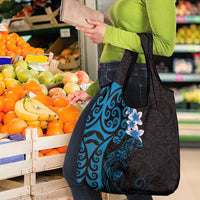 New Zealand Tuatara Plumeria Grocery Bag Maori Blue Koru Tribal Tattoo