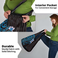 New Zealand Tuatara Plumeria Grocery Bag Maori Blue Koru Tribal Tattoo