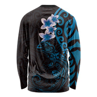 New Zealand Tuatara Plumeria Long Sleeve Shirt Maori Blue Koru Tribal Tattoo